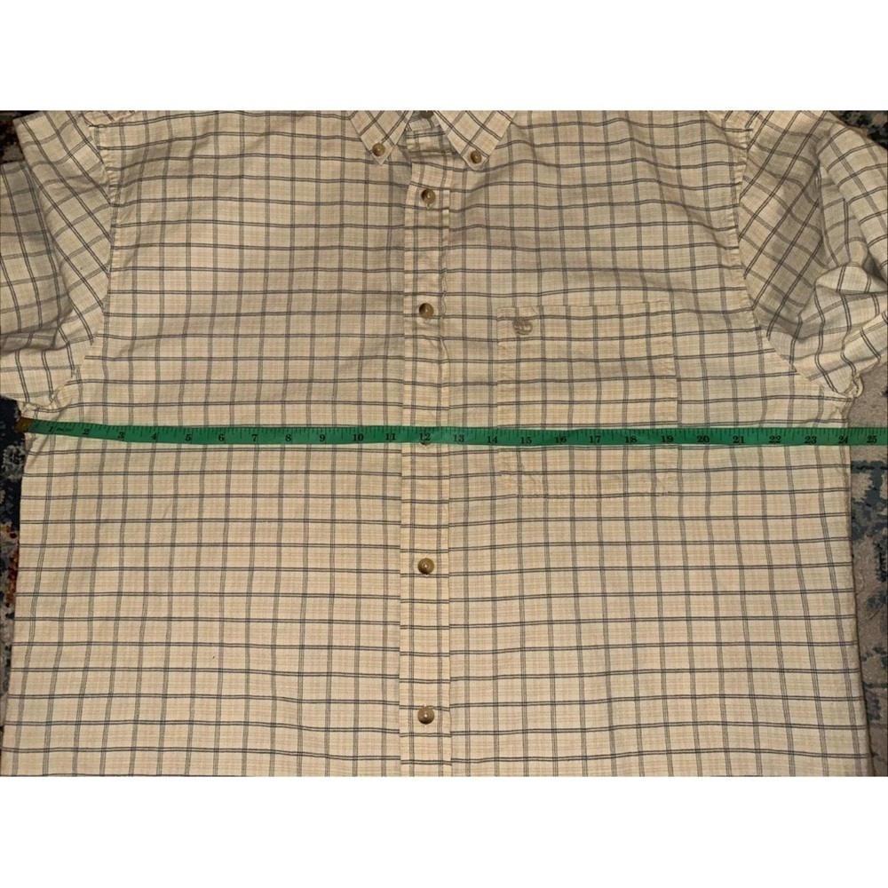 Timberland Shirt Men's Size L Yellow Plaid Button Down 100% Cotton Short Sleeve - Picture 7 of 8